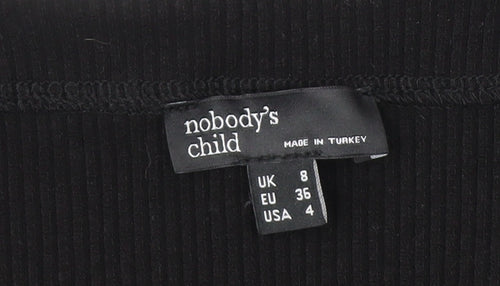 Nobody's Child Women's Black Ribbed Long Sleeve Square Neck Top Size 8