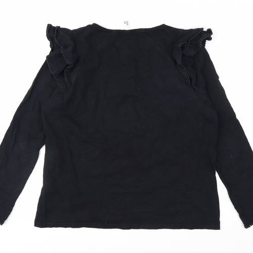 Marks and Spencer Womens Black Ruffle Long Sleeve Cotton Blouse Size 14