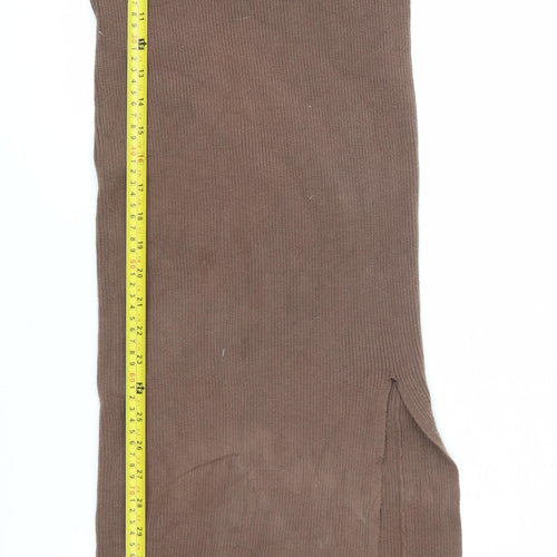 Zara Women Brown Roll Neck Ribbed Knit Bodycon Midi Dress Size 8