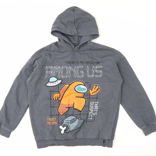 Marks and Spencer Boys Grey Among Us Pullover Hoodie 14-15 Years Cotton Blend