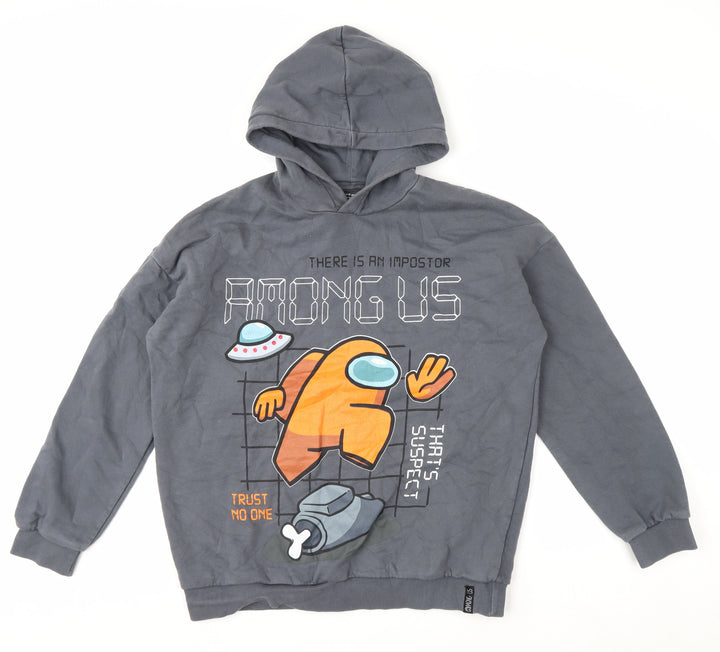 Marks and Spencer Boys Grey Among Us Pullover Hoodie 14-15 Years Cotton Blend