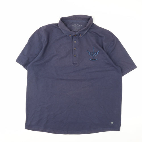 Firetrap Men's Blue 2XL Button-Down Collared Cotton Polo Shirt