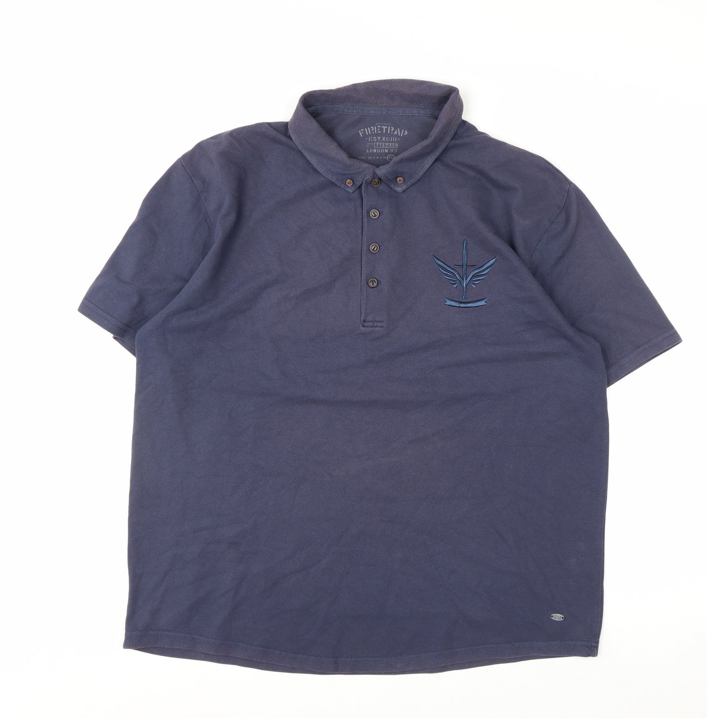 Firetrap Men's Blue 2XL Button-Down Collared Cotton Polo Shirt