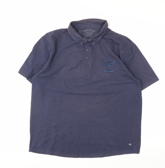 Firetrap Men's Blue 2XL Button-Down Collared Cotton Polo Shirt