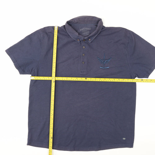 Firetrap Men's Blue 2XL Button-Down Collared Cotton Polo Shirt