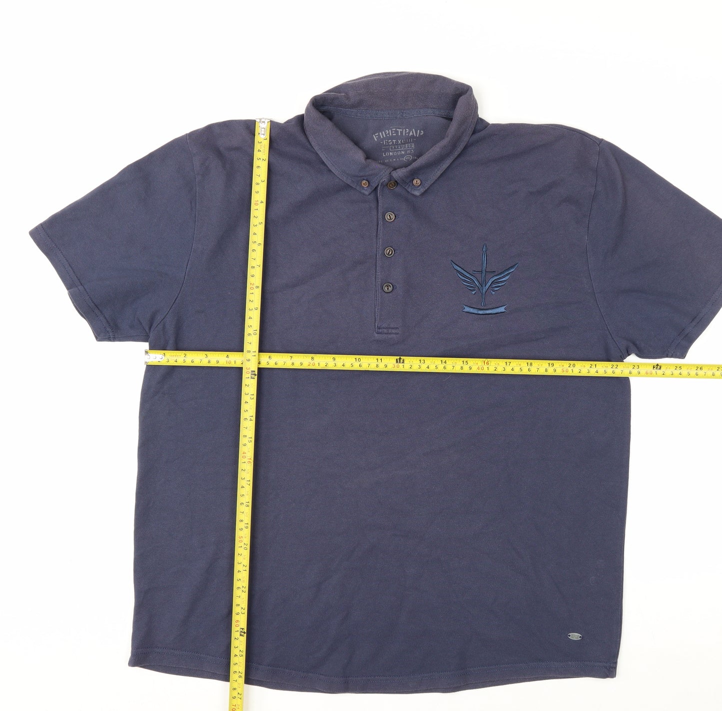 Firetrap Men's Blue 2XL Button-Down Collared Cotton Polo Shirt