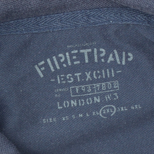 Firetrap Men's Blue 2XL Button-Down Collared Cotton Polo Shirt