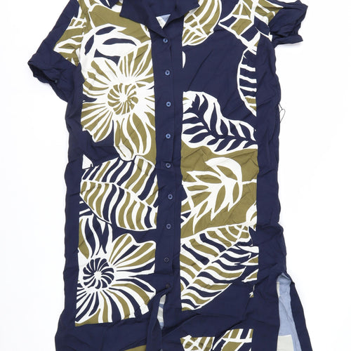 Jaeger Women’s Blue Tropical Shirt Dress Size 12 Midi Viscose