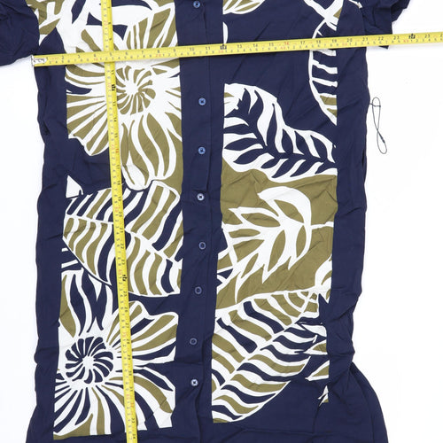 Jaeger Women’s Blue Tropical Shirt Dress Size 12 Midi Viscose