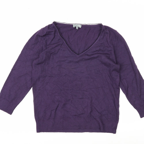 Marks and Spencer Per Una Women’s Purple V-Neck 3/4 Sleeve Knit Jumper Size 14