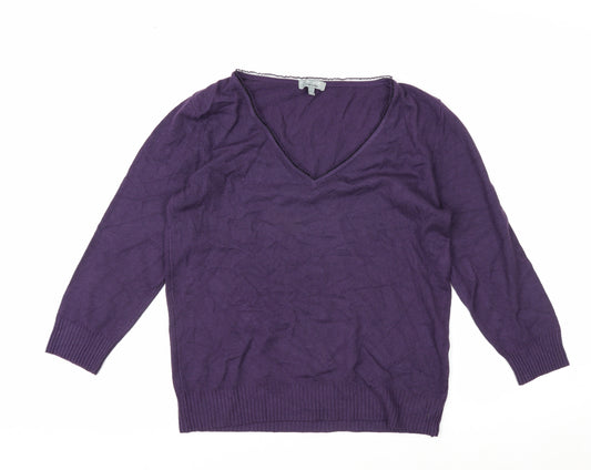 Marks and Spencer Per Una Women’s Purple V-Neck 3/4 Sleeve Knit Jumper Size 14