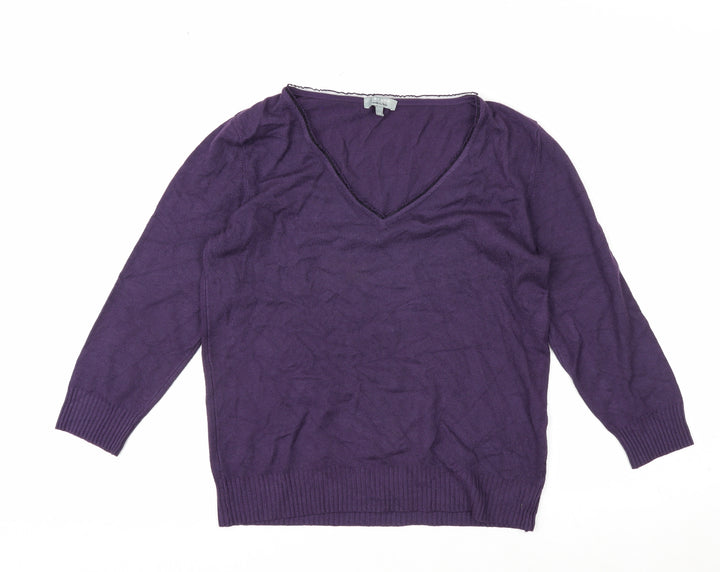 Marks and Spencer Per Una Women’s Purple V-Neck 3/4 Sleeve Knit Jumper Size 14