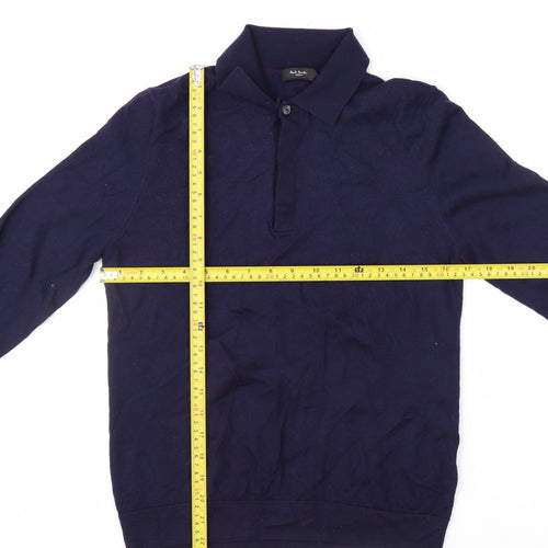 Paul Smith Men's Blue Merino Wool Collared Henley Jumper M
