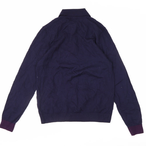 Paul Smith Men's Blue Merino Wool Collared Henley Jumper M