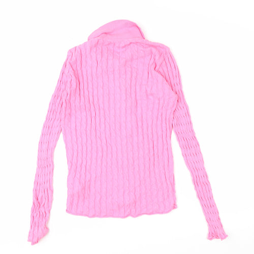 Zara Women Pink Cotton Button-Up Collared Knit Top Size S