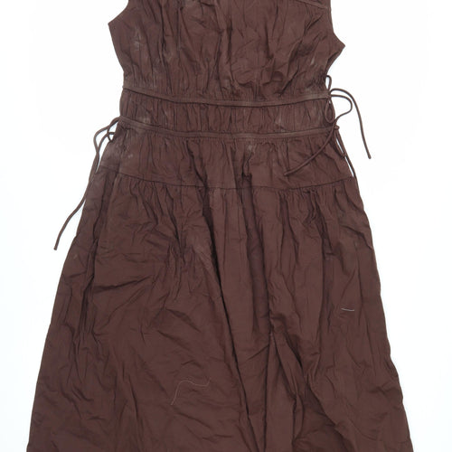 Marks and Spencer Women Brown Cotton A-Line Knee Length Dress Size 10