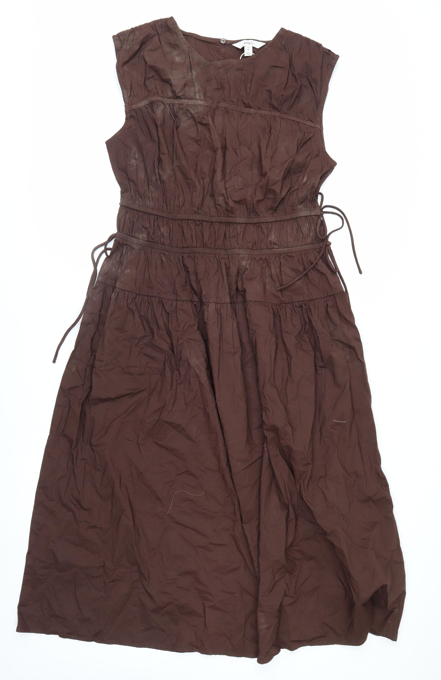 Marks and Spencer Women Brown Cotton A-Line Knee Length Dress Size 10