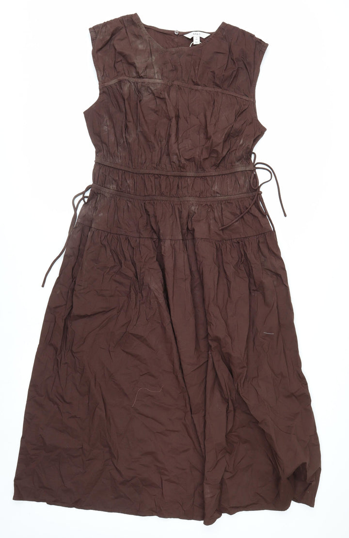 Marks and Spencer Women Brown Cotton A-Line Knee Length Dress Size 10