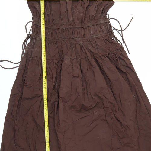 Marks and Spencer Women Brown Cotton A-Line Knee Length Dress Size 10