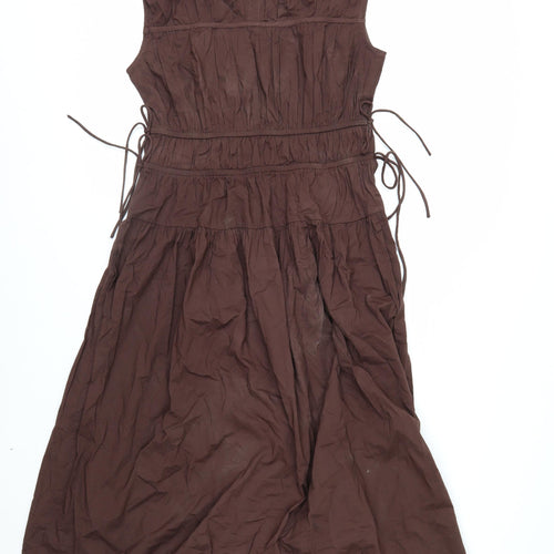 Marks and Spencer Women Brown Cotton A-Line Knee Length Dress Size 10