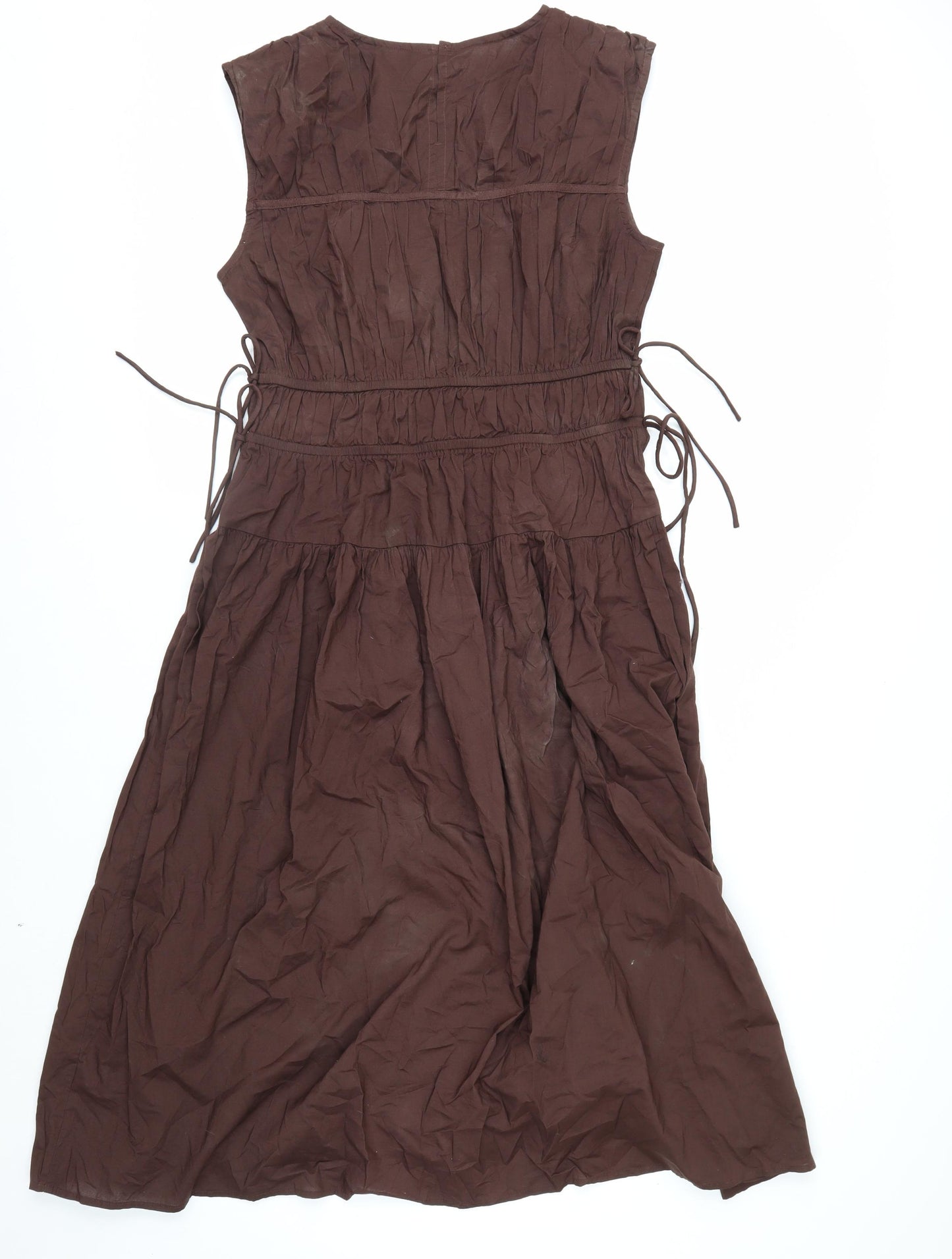 Marks and Spencer Women Brown Cotton A-Line Knee Length Dress Size 10
