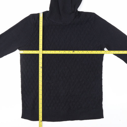 Lands' End Men's Black Cotton Roll Neck Cable Knit Jumper M