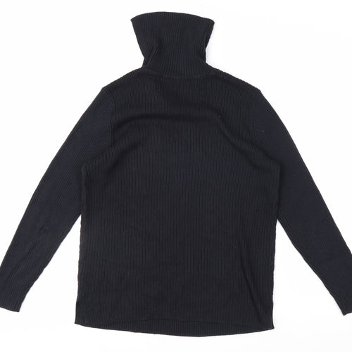 Lands' End Men's Black Cotton Roll Neck Cable Knit Jumper M