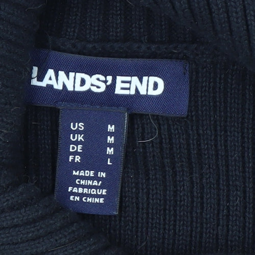 Lands' End Men's Black Cotton Roll Neck Cable Knit Jumper M