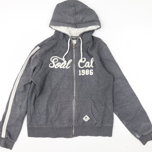 SoulCal & Co Men's Grey Full Zip Hoodie L Lace Trim 1986 Logo