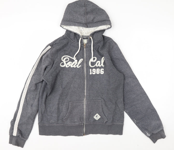 SoulCal & Co Men's Grey Full Zip Hoodie L Lace Trim 1986 Logo