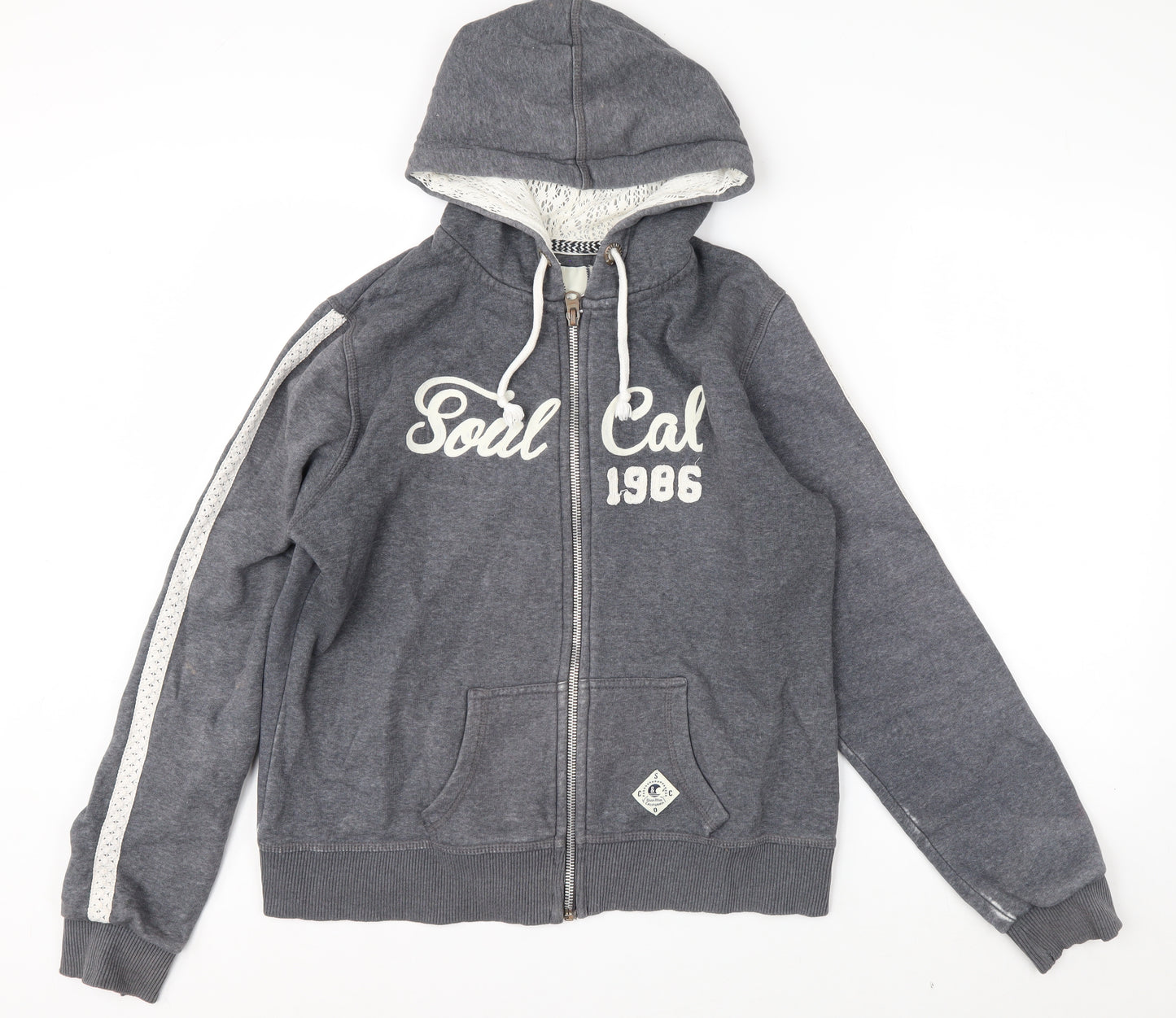 SoulCal & Co Men's Grey Full Zip Hoodie L Lace Trim 1986 Logo