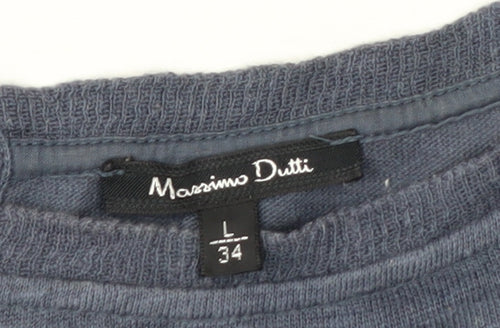 Massimo Dutti Men's Blue Long Sleeve Cotton Casual Top L