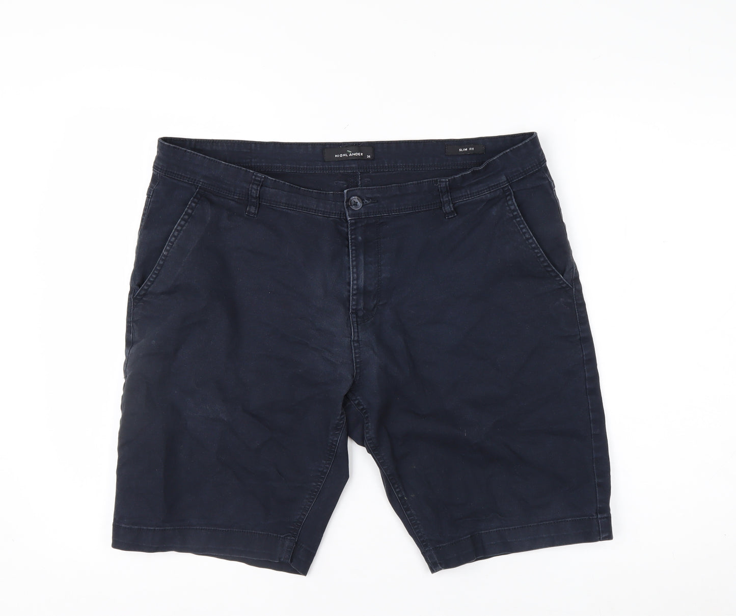 Highlander Men's Blue 34 Chino Shorts Slim Fit Cotton Blend