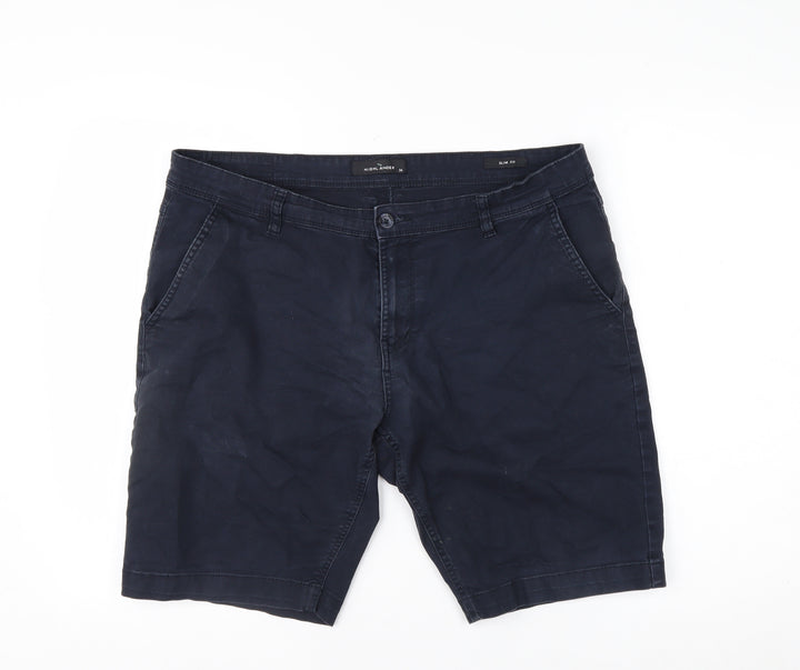 Highlander Men's Blue 34 Chino Shorts Slim Fit Cotton Blend