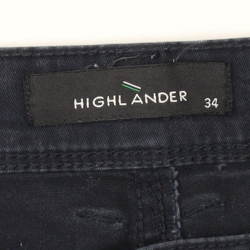 Highlander Men's Blue 34 Chino Shorts Slim Fit Cotton Blend