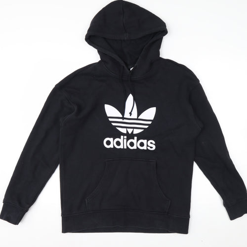 Adidas Womens Black UK 8 Pullover Hoodie Cotton Logo Hooded Sweatshirt