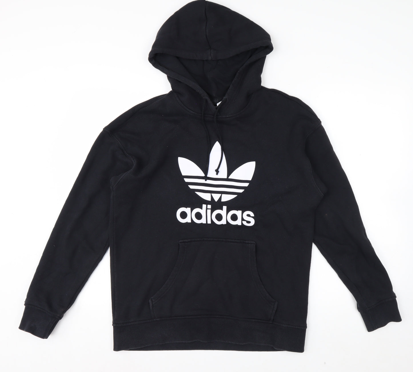 Adidas Womens Black UK 8 Pullover Hoodie Cotton Logo Hooded Sweatshirt