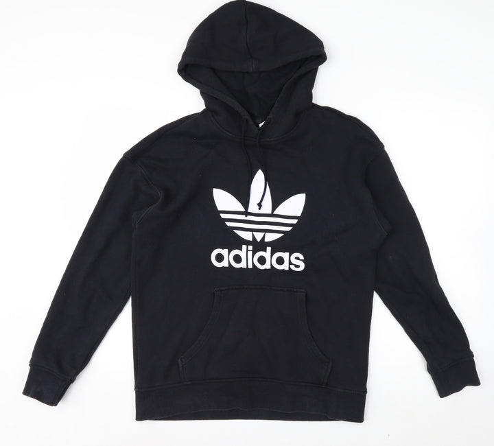Adidas Womens Black UK 8 Pullover Hoodie Cotton Logo Hooded Sweatshirt