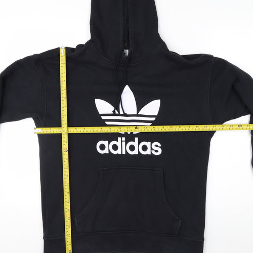 Adidas Womens Black UK 8 Pullover Hoodie Cotton Logo Hooded Sweatshirt