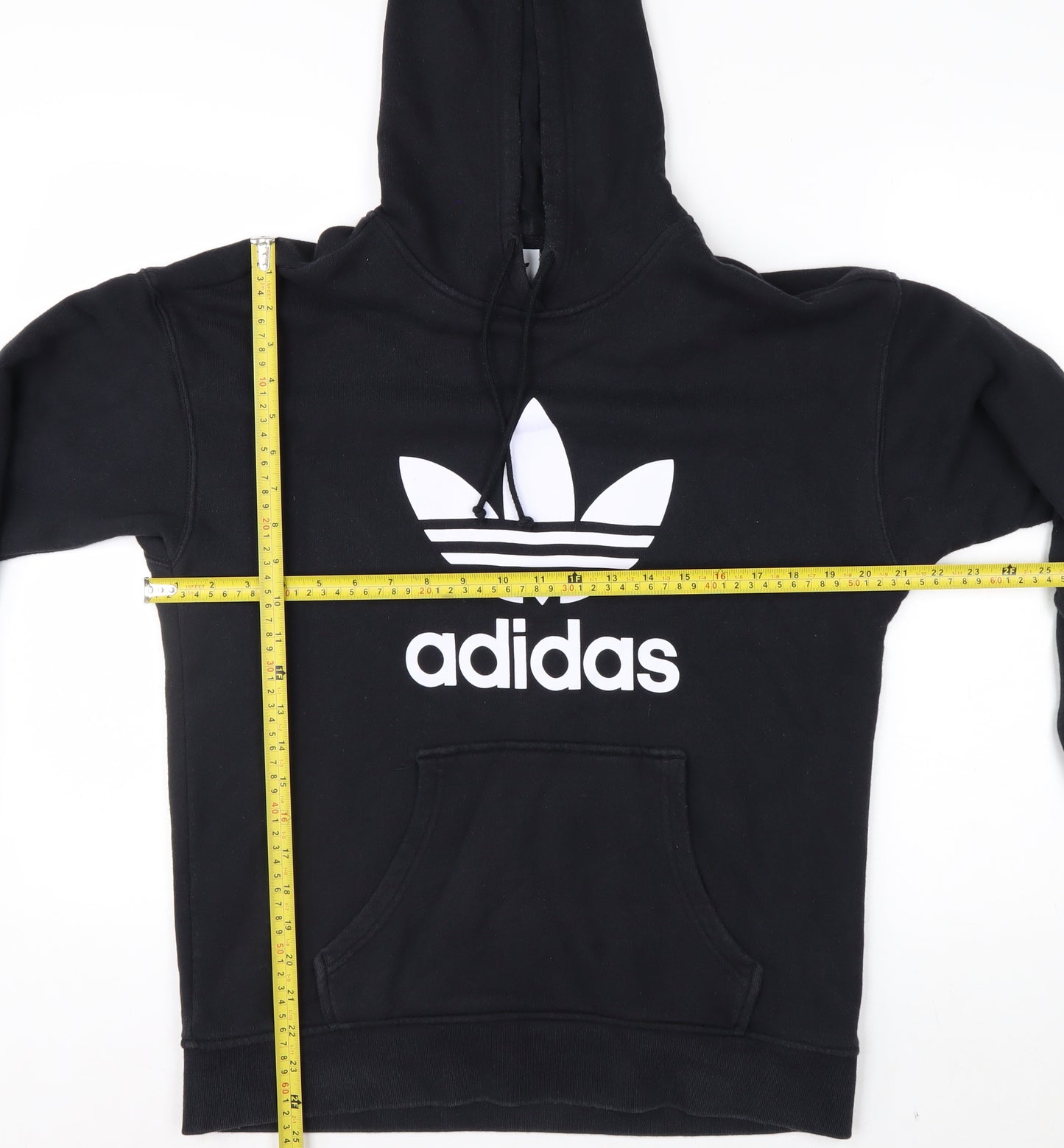 Adidas Womens Black UK 8 Pullover Hoodie Cotton Logo Hooded Sweatshirt
