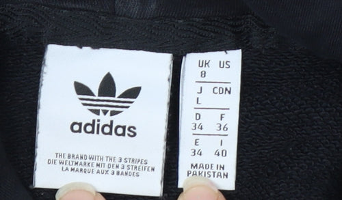 Adidas Womens Black UK 8 Pullover Hoodie Cotton Logo Hooded Sweatshirt