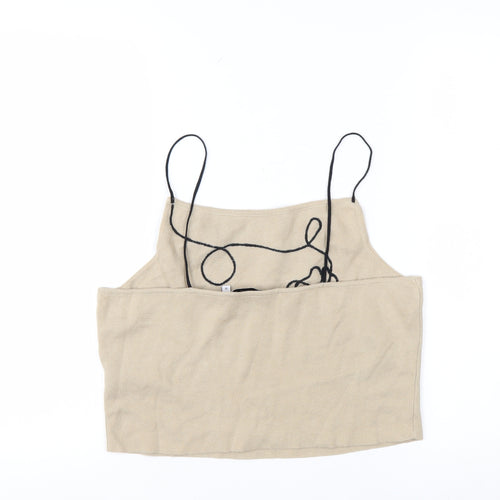 nu-in Women's Beige Embroidered Cropped Knit Tank Top Size M