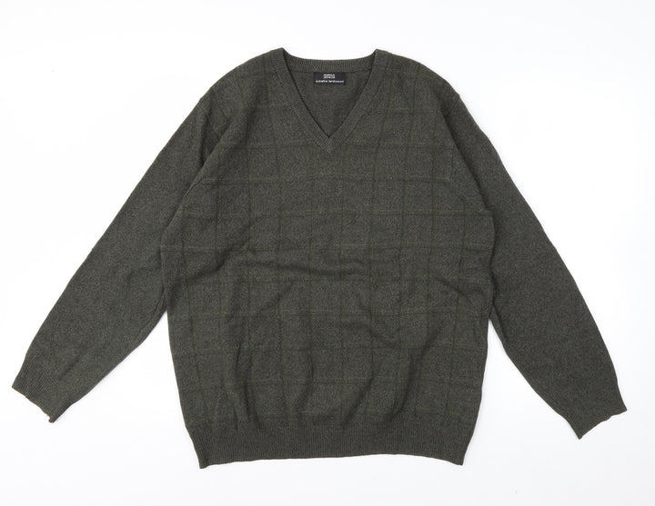 Marks & Spencer Men’s Green Lambswool V-Neck Jumper Medium