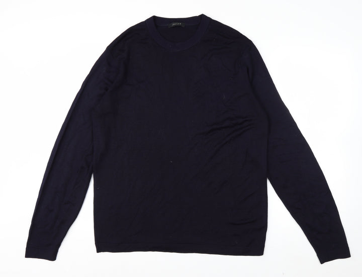 Jaeger Men's Blue Wool Crew Neck Pullover Jumper Size L