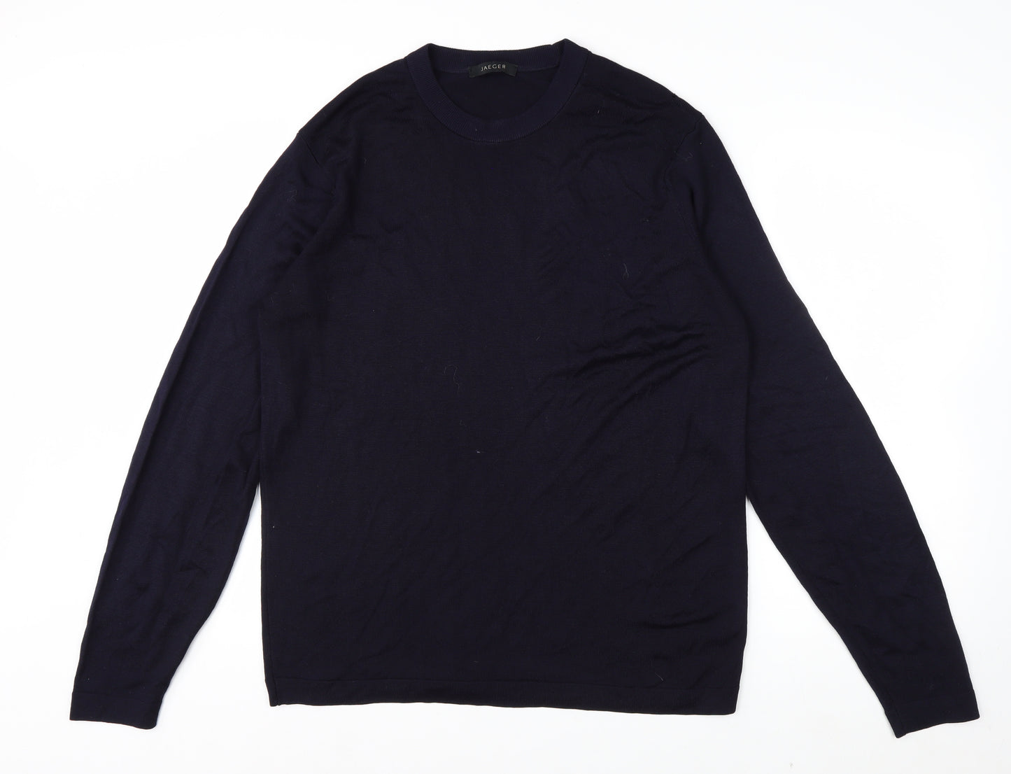 Jaeger Men's Blue Wool Crew Neck Pullover Jumper Size L
