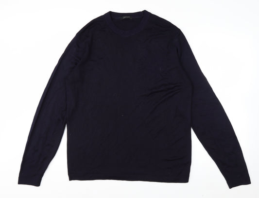 Jaeger Men's Blue Wool Crew Neck Pullover Jumper Size L