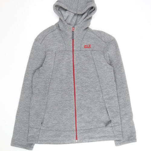 Jack Wolfskin Men Grey Full Zip Hooded Fleece Jacket Size L