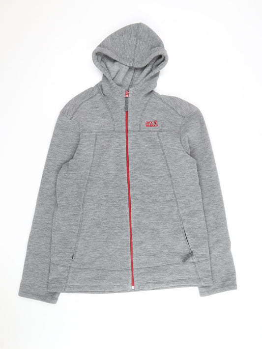 Jack Wolfskin Men Grey Full Zip Hooded Fleece Jacket Size L