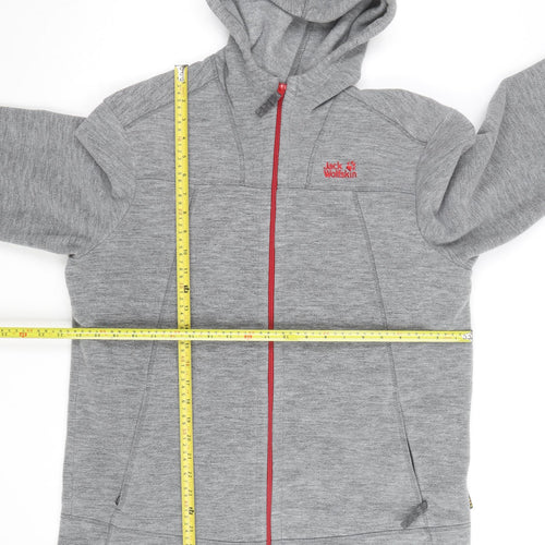 Jack Wolfskin Men Grey Full Zip Hooded Fleece Jacket Size L