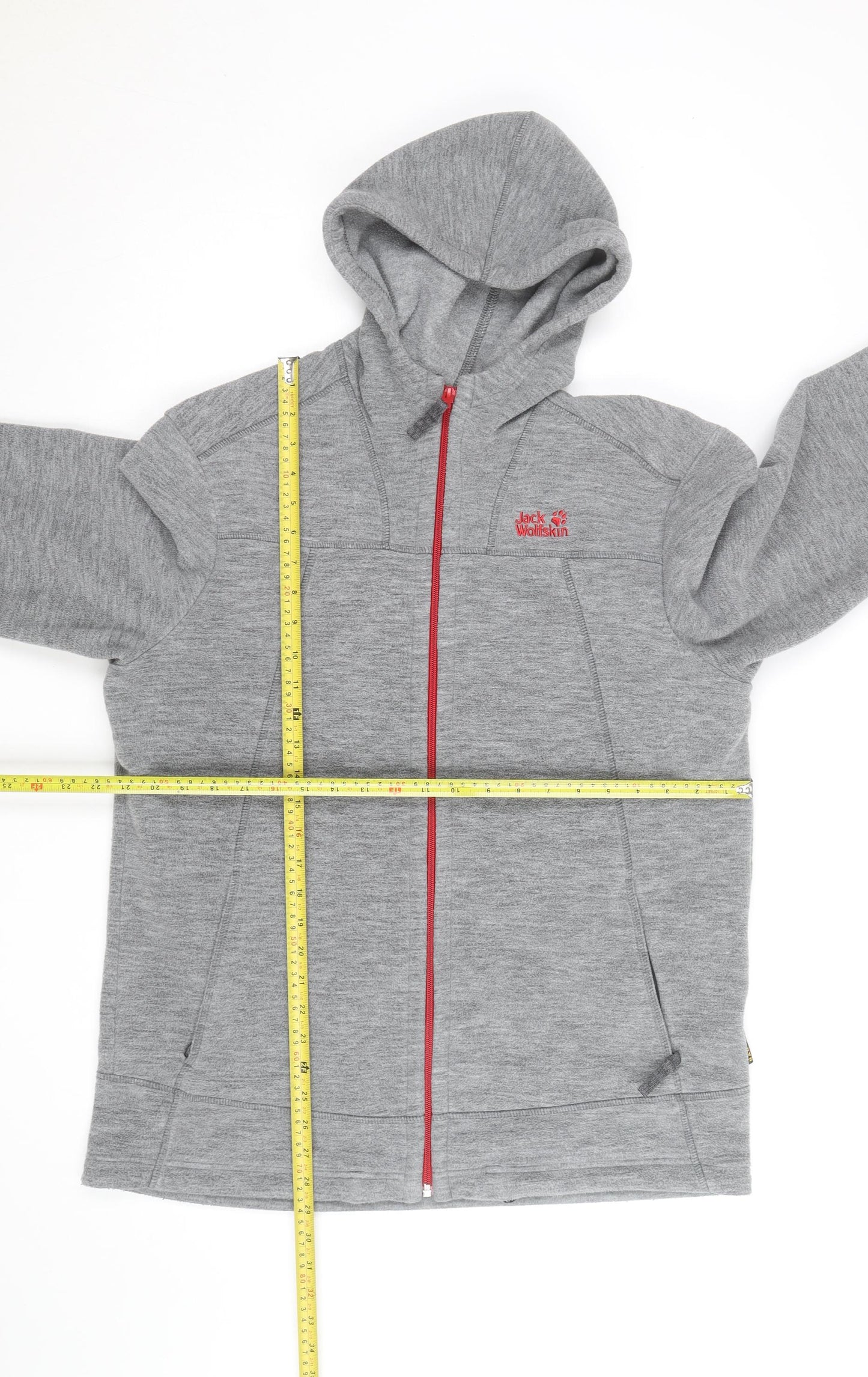 Jack Wolfskin Men Grey Full Zip Hooded Fleece Jacket Size L